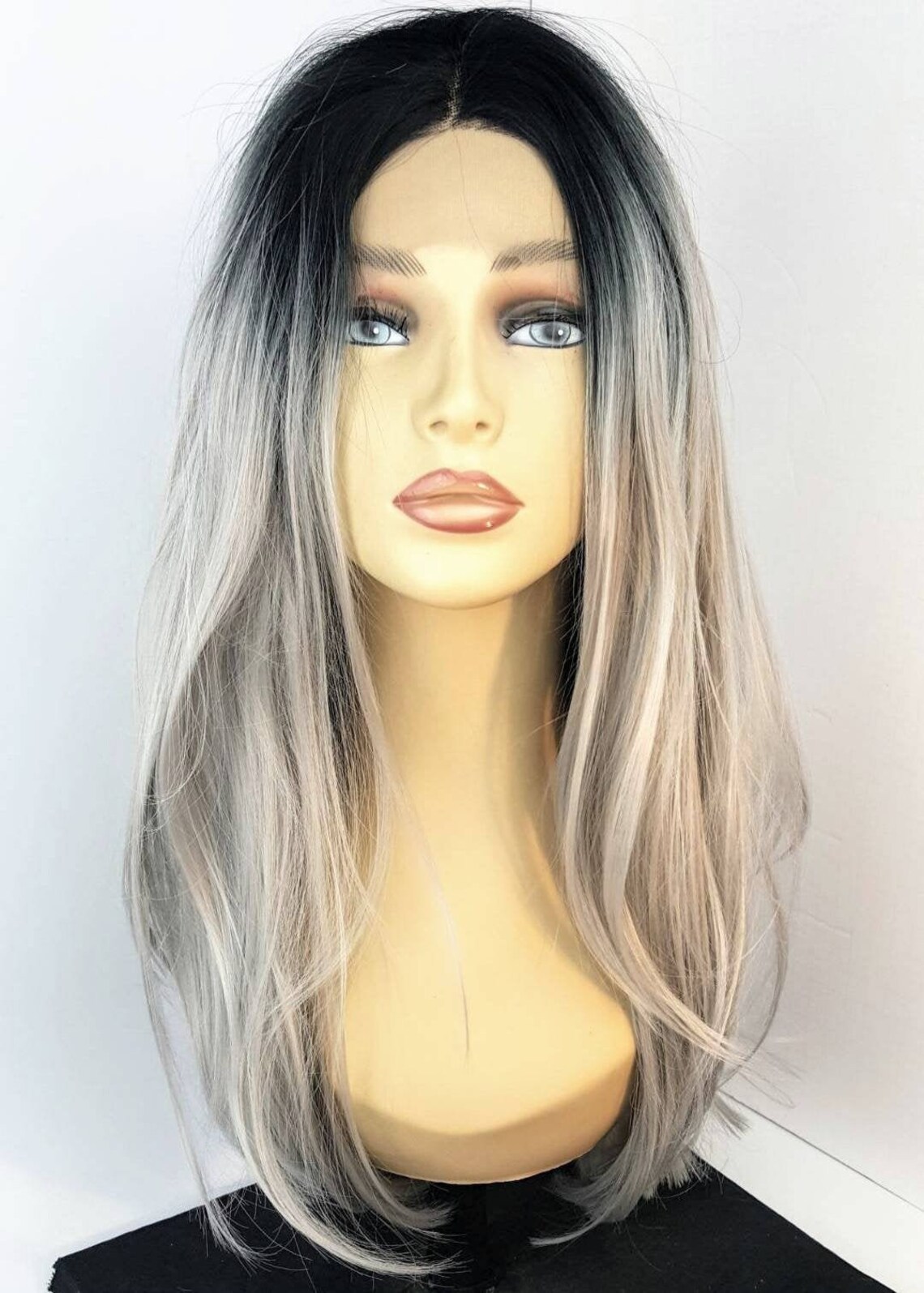Grey Lace Front Wig Grey Two Tone Lace Front Wig Mid Length Etsy