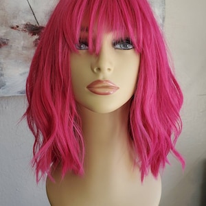 Long Hot Pink Wavy Textured Wig With Layers Hot Pink Wig With Bangs Hot Pink Wig Wolf Shag Long Pink Wig With Shagy Layers Pink Etsy UK
