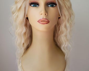 Golden Blonde Human Hair Lace Front Wig, Long Layered 24 Inch Wig