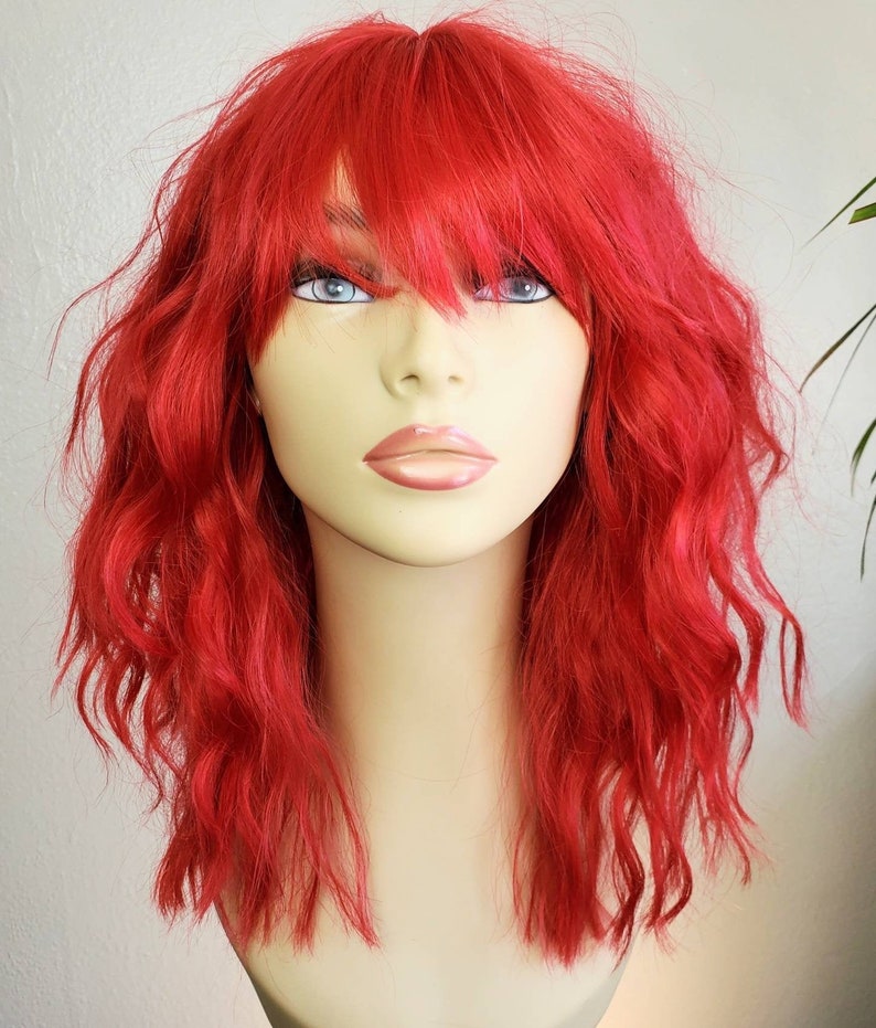 Red Shoulder Length Multi Textured Wig Red Textured Lob With - Etsy