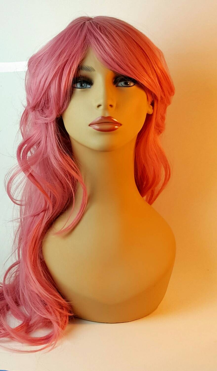 Mermaid Long Pink Wig Long Pink Wig With Sweeping Bangs Etsy