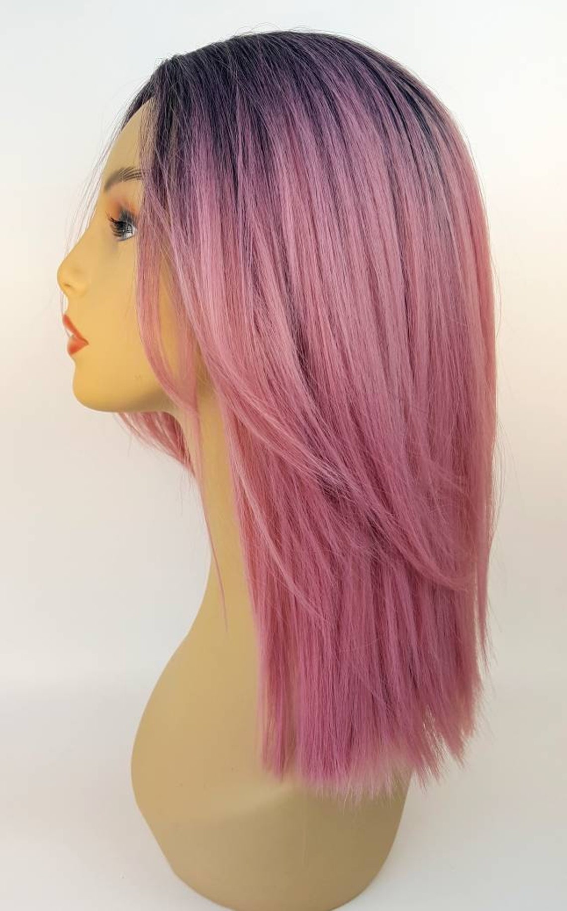 Midlength Pink Wig Dusty Pink Wig With Face Framing Layers Etsy