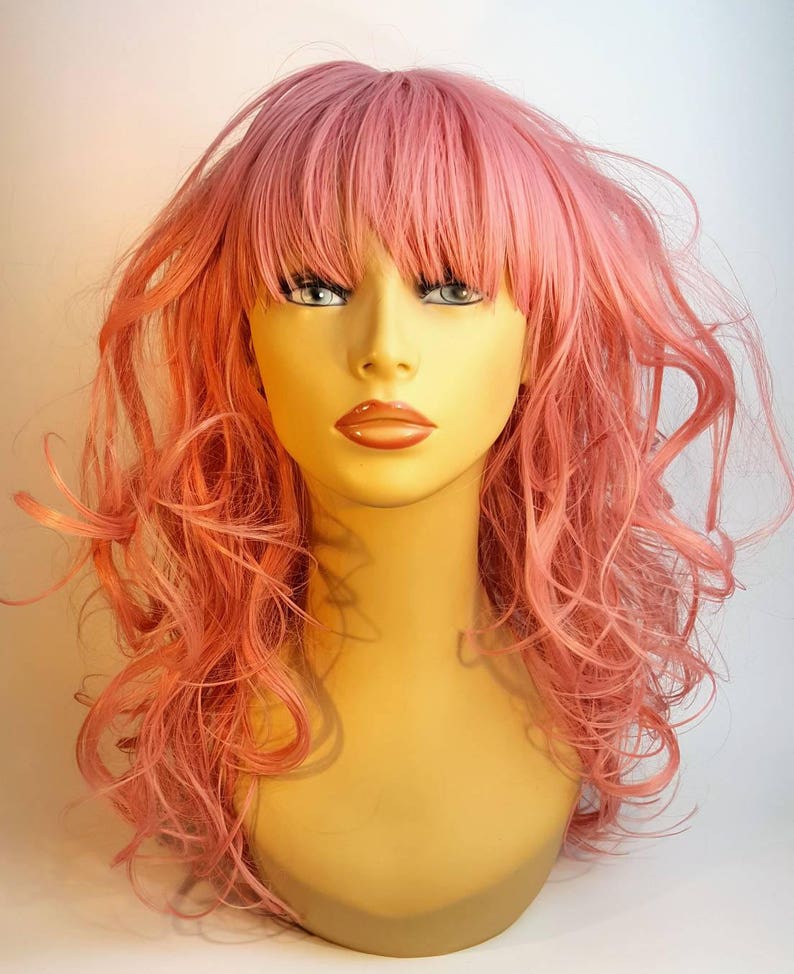 Wavy Pink Wig Pink Wig With Bangs Wavy Pink Wig With Bangs Etsy