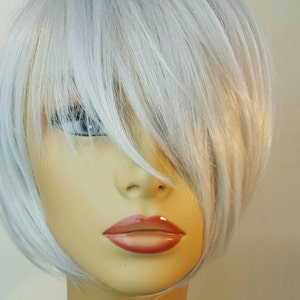 Platinum Bob Wig, Sweeping Bangs, Stacked Chin Length