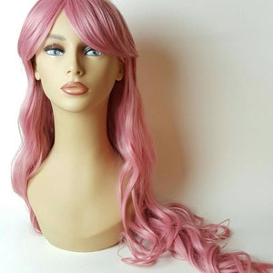 Mermaid,  X-Long Wavey Pink Wig, Pink Wig, Bangs, Sweeping Bangs,  Cosplay, Comi-Con, Drag, Burlesque, Wavy Pink Wig