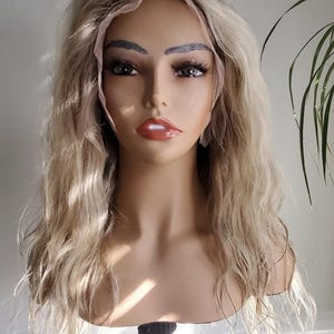 Balayage Askblond Äkta Hår Peruk, 13x4 Lace Frontal, Lösa Vågor bild 8