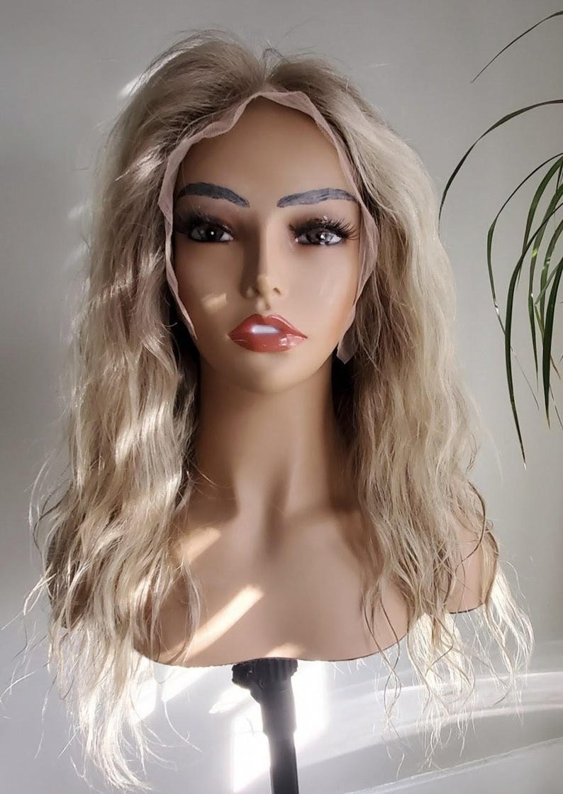 Balayage Askblond Äkta Hår Peruk, 13x4 Lace Frontal, Lösa Vågor bild 8