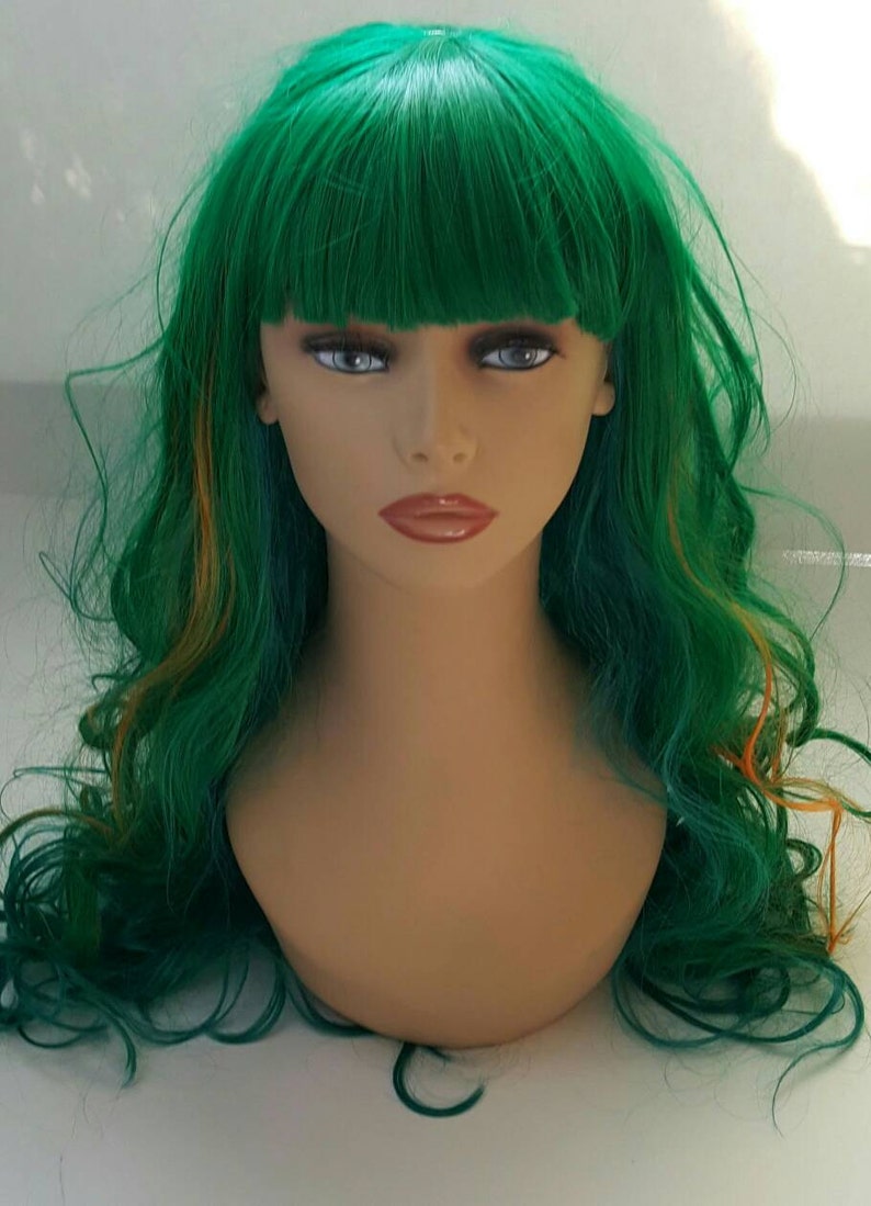 Long Green Wig Long Green Wavy Wig Long Green and Teal Wig Etsy