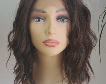 Shoulder Length Brown Wavy Bob Lace Front Wig, Part Options