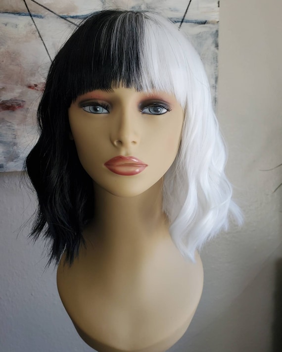 Cruella Deville Wig, Black and White Two Tone, Halloween  display picture 1