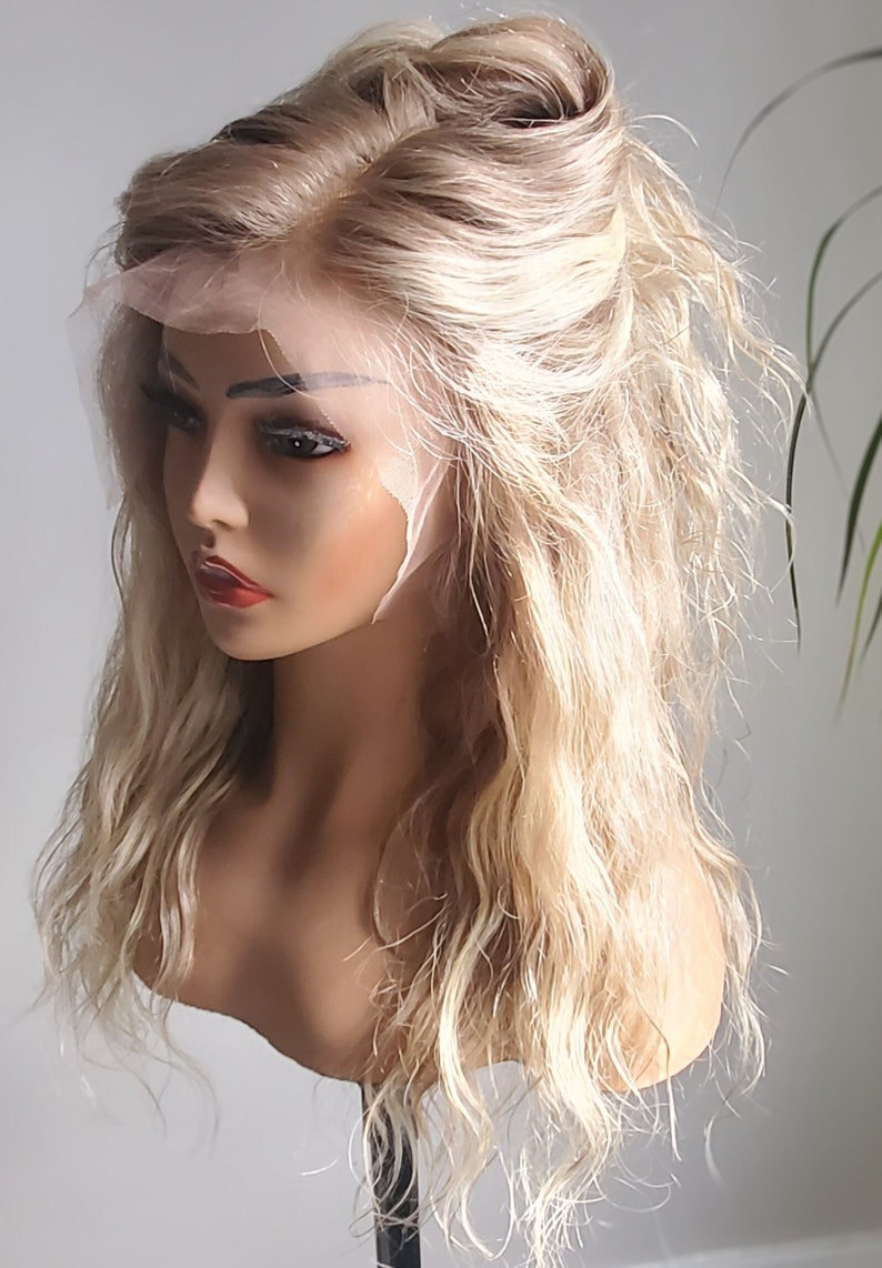 Balayage Askblond Äkta Hår Peruk, 13x4 Lace Frontal, Lösa Vågor bild 3