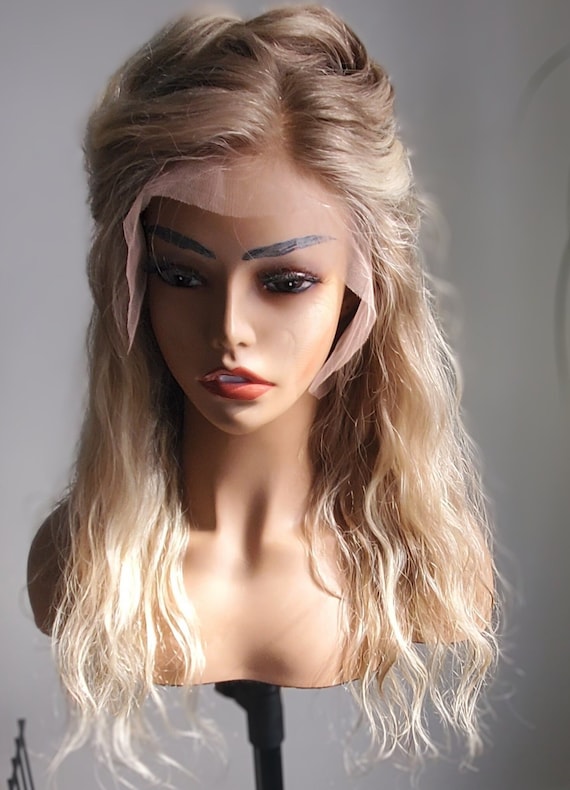Balayage Ash Blonde Human Hair Wig, 13x4 Lace Frontal, Loose Waves
