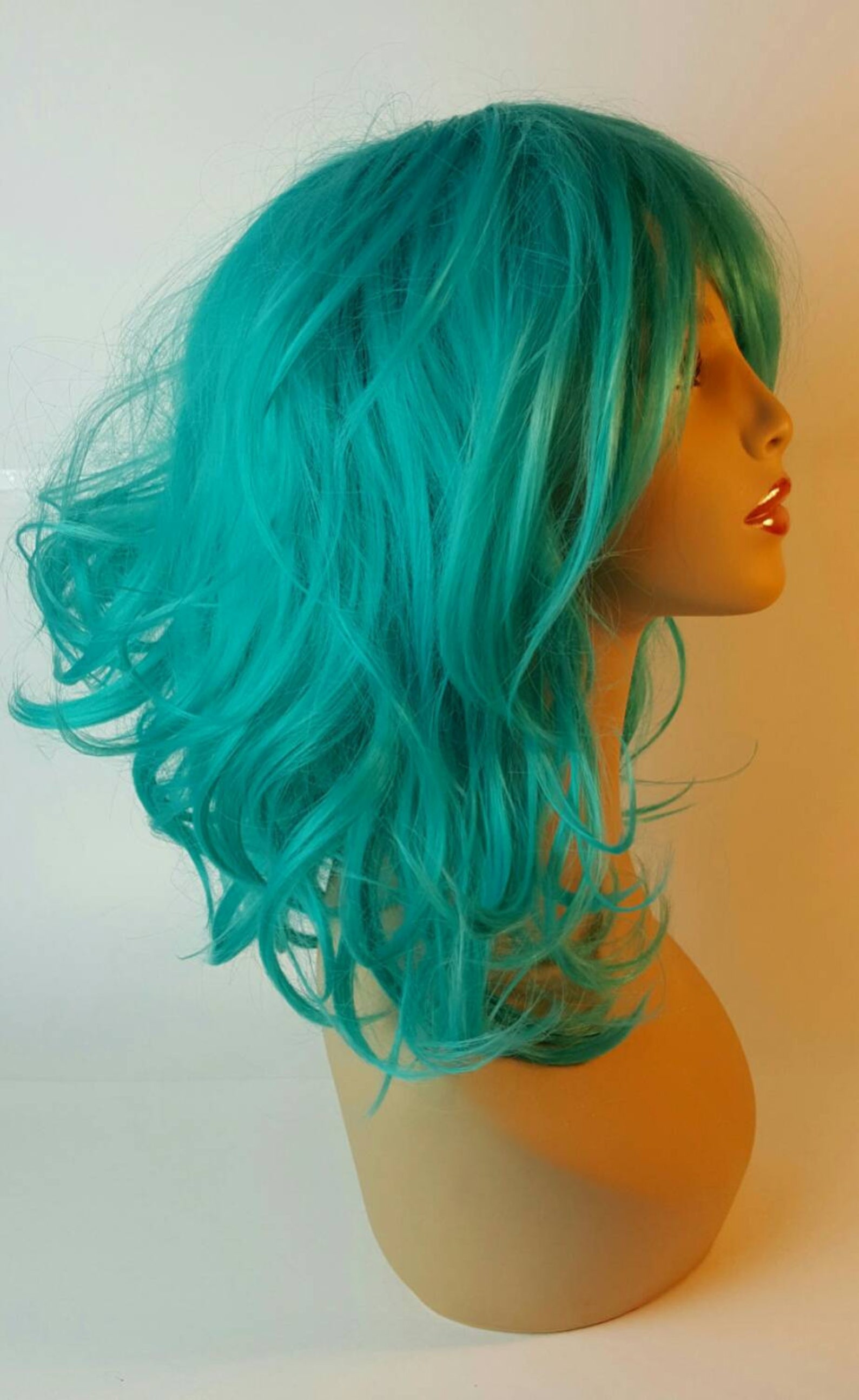 Midlength Wavy Blue Teal Wig Midlength Blue Wig Blue Wig Etsy