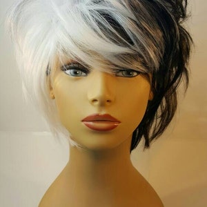 Cruella Deville, Black and White Two Tone Wig, Black and White Halloween Wig