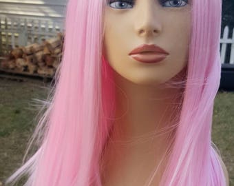 Styled Pink Lace Front Wig, Pastel Mid Length, Cosplay Wig