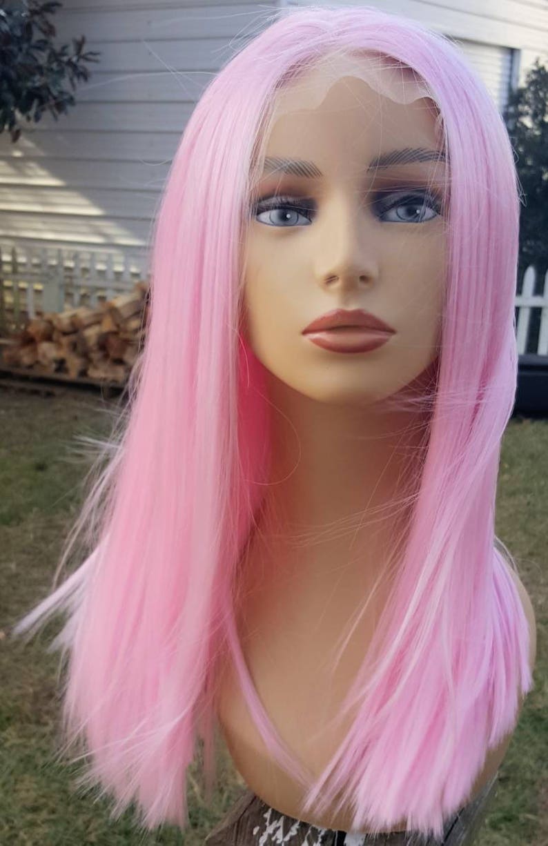 Pink Lace Front Wig Pink Wig Mid Length Pink Wig Light Pink Etsy