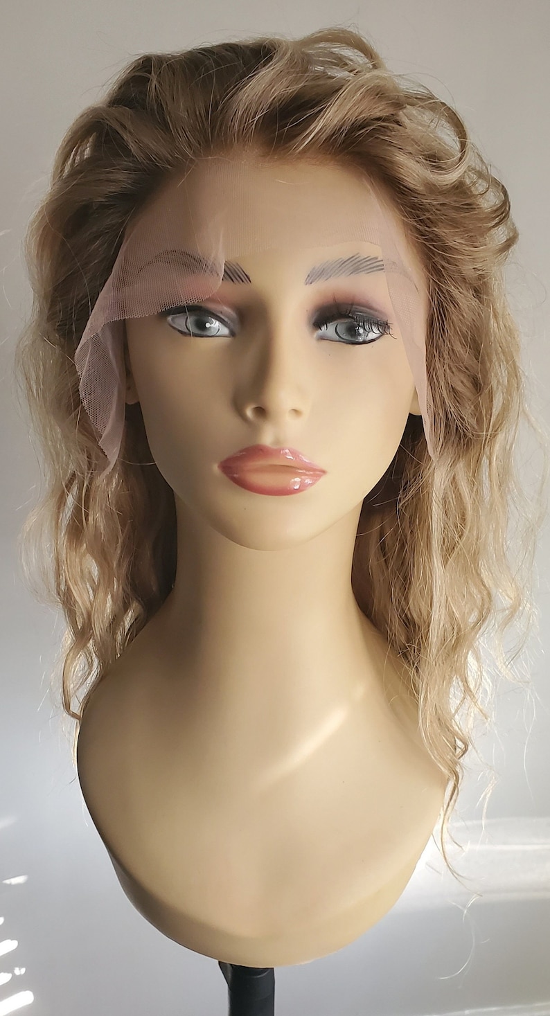 Balayage Askblond Äkta Hår Peruk, 13x4 Lace Frontal, Lösa Vågor bild 4