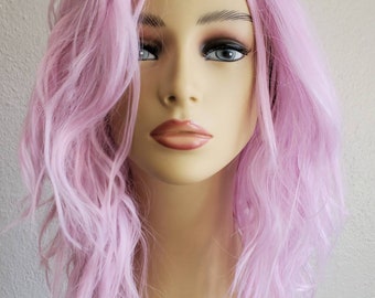 Pastel Pink Wavy Texture Shoulder Length Wig, Medium Length Wavy Pink Wig, Side Part Pink Wig, Soft Layers, Pink Wig, Wig, Wigs