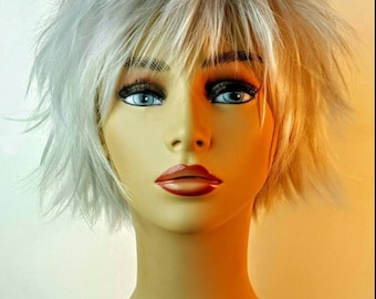 Short Spiky Light Grey Bob Wig,  Silver Choppy Layered Bob, Silver Layered Bob, Textured Bang, Soft Silver Textured Bob, Wigs, Soft Silver