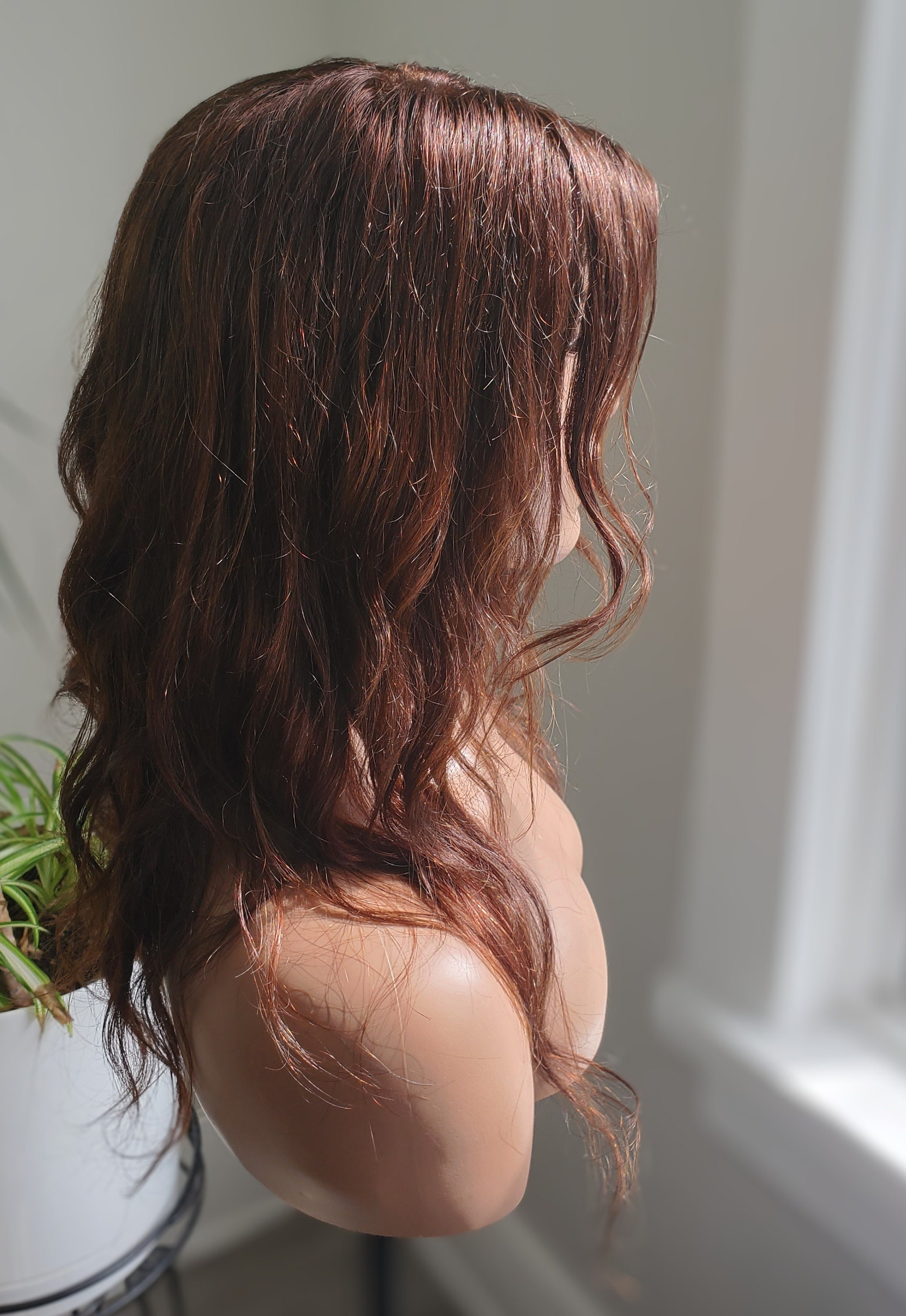 Human Hair Wig, Wavy Brown Human Hair Wig, Long Wavy Brunette Human Hair Wig, Brown, Human Hair,  Multiple Part, Wigs