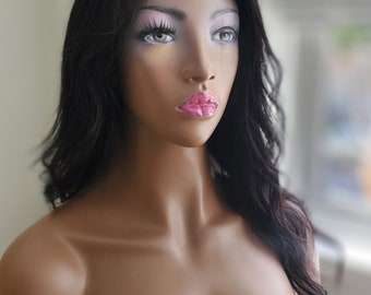 Long Wavy Black Human Hair Wig, HD Transparent Lace Front