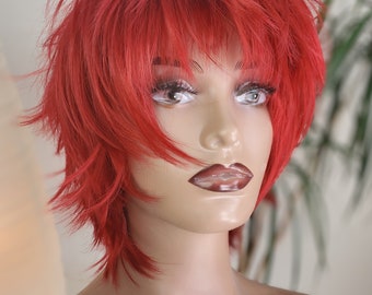 Short Shaggy Red Layered Wig