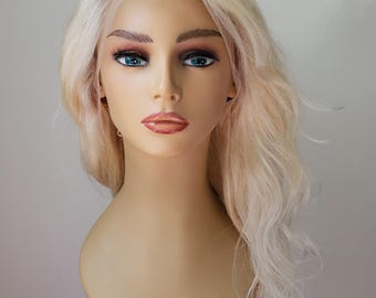 Lightest Blonde Human Hair Lace Front Wig, Creamy Blonde, Mid-Length Layers