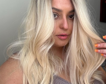 Long Wavy Blonde Wig: Creamy Vanilla Root, Beach Waves, Heat Resistant