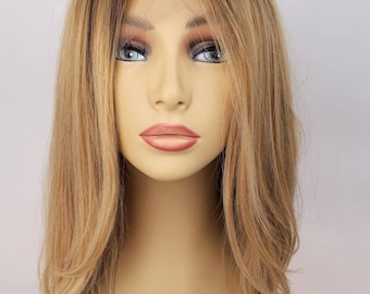 Ombre Sandy Blonde Layered Lace Front Wig, Rooted Warm Blonde