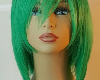 Green Wig, Shoulder Length Green Bob, A-line Green Wig, Green Shaggy Bob, Green, Wigs, Wig