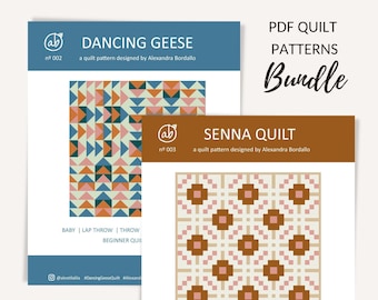PDF quiltpatroonpakket | Dancing Geese Quilt en Senna Quilt | PDF quiltpatroon voor beginners | patronen voor plaids, flying geese quilt
