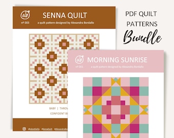 Bestseller quiltpatroon PDF-bundel | Morning Sunrise-quilt en Senna-quilt | PDF-quiltpatroon voor beginners | gooi quiltpatronen