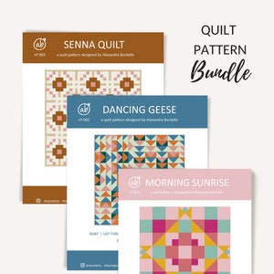 Beginner Quilt Pattern PDF Bundle | Morning Sunrise Quilt, Dancing Geese and Senna Quilt | PDF quilt pattern for beginner | sewing pattern