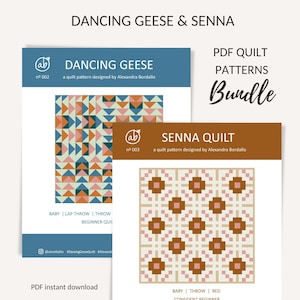 PDF quilt pattern bundle | Dancing Geese Quilt and Senna Quilt | PDF quilt pattern for beginner | throw quilt patterns, flying geese quilt