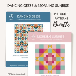 Beginner Quilt Pattern PDF Bundle | Morning Sunrise and Dancing Geese Quilt | PDF quilt pattern for beginner | big block quilt pattern pdf