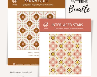 Quilt Pattern PDF Bundle | Interlaced Stars Quilt and Senna Quilt PDF Patterns, quilt pattern for beginner, throw quilt patterns