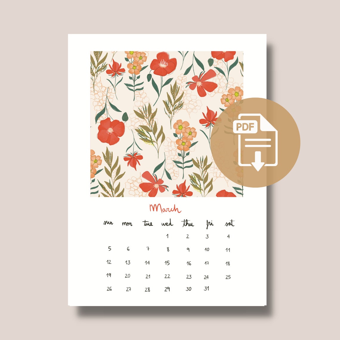 2023 Digital Calendar PDF Instant Download Calendar Hand Etsy