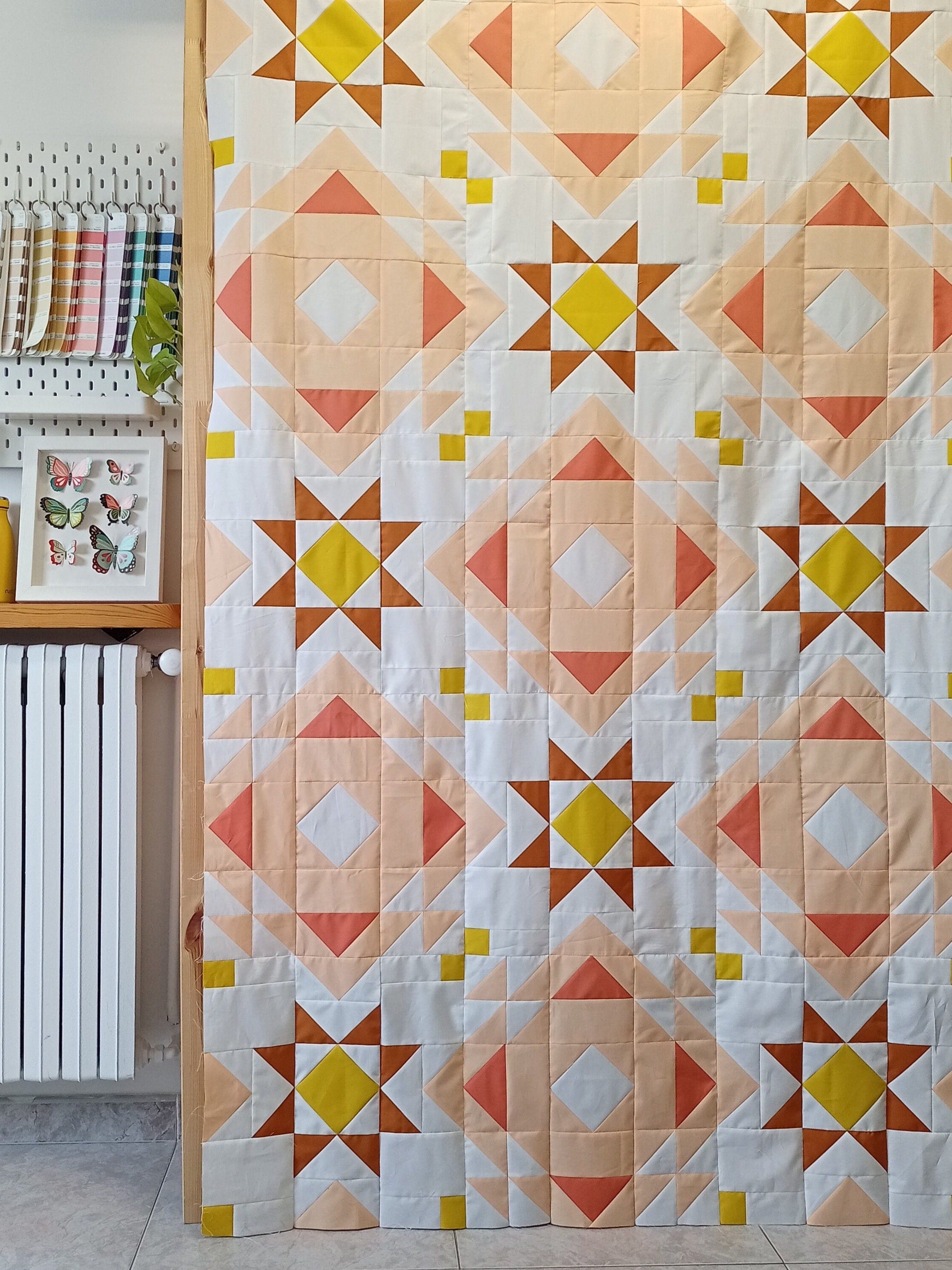 Interlaced Stars Quilt Pattern - PDF patchwork pattern digital Download - Confident beginners Star Quilt Block - Skill builder quilting