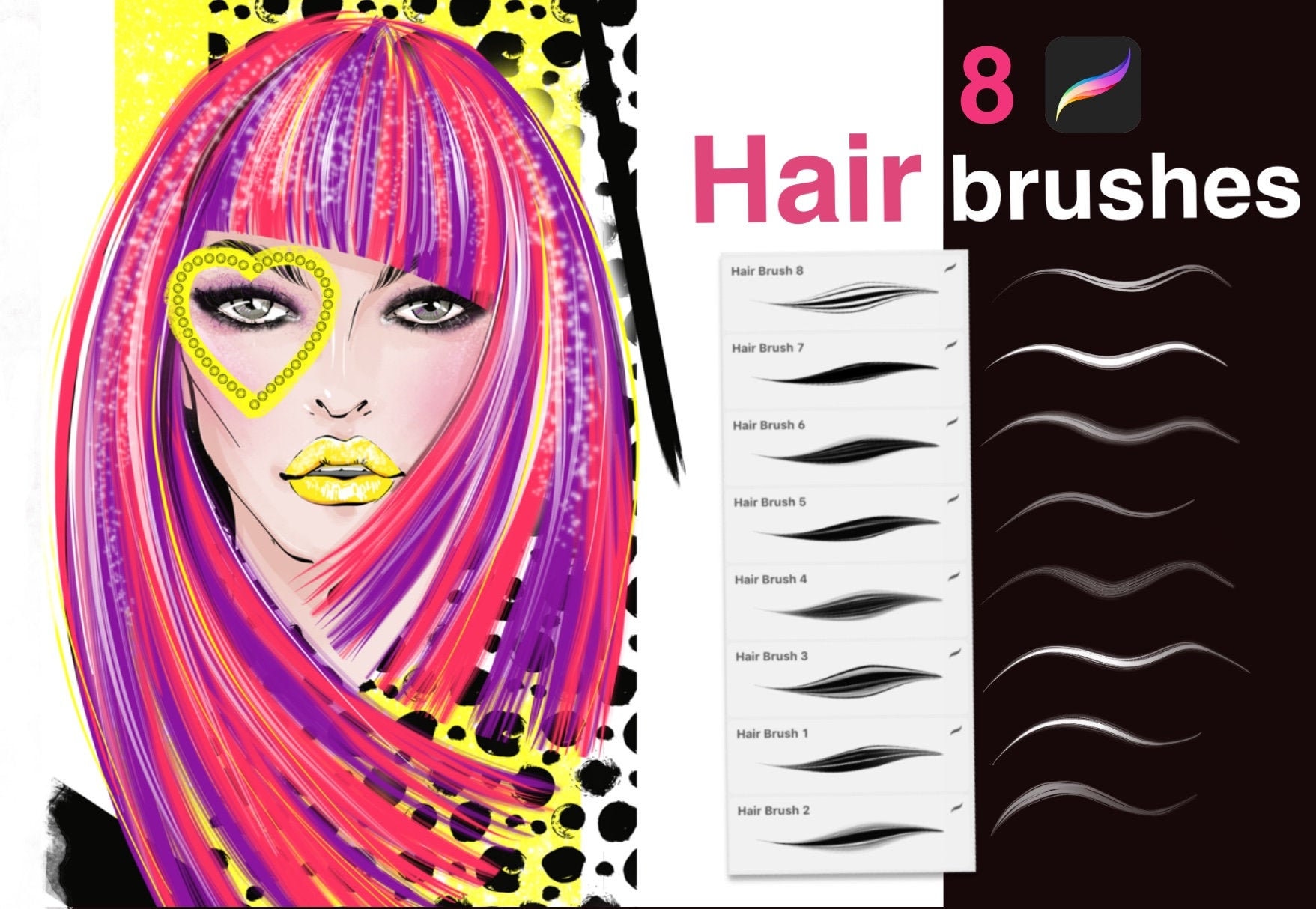 HAIR Procreate Brush Set hair brushes DIGITAL Download Etsy