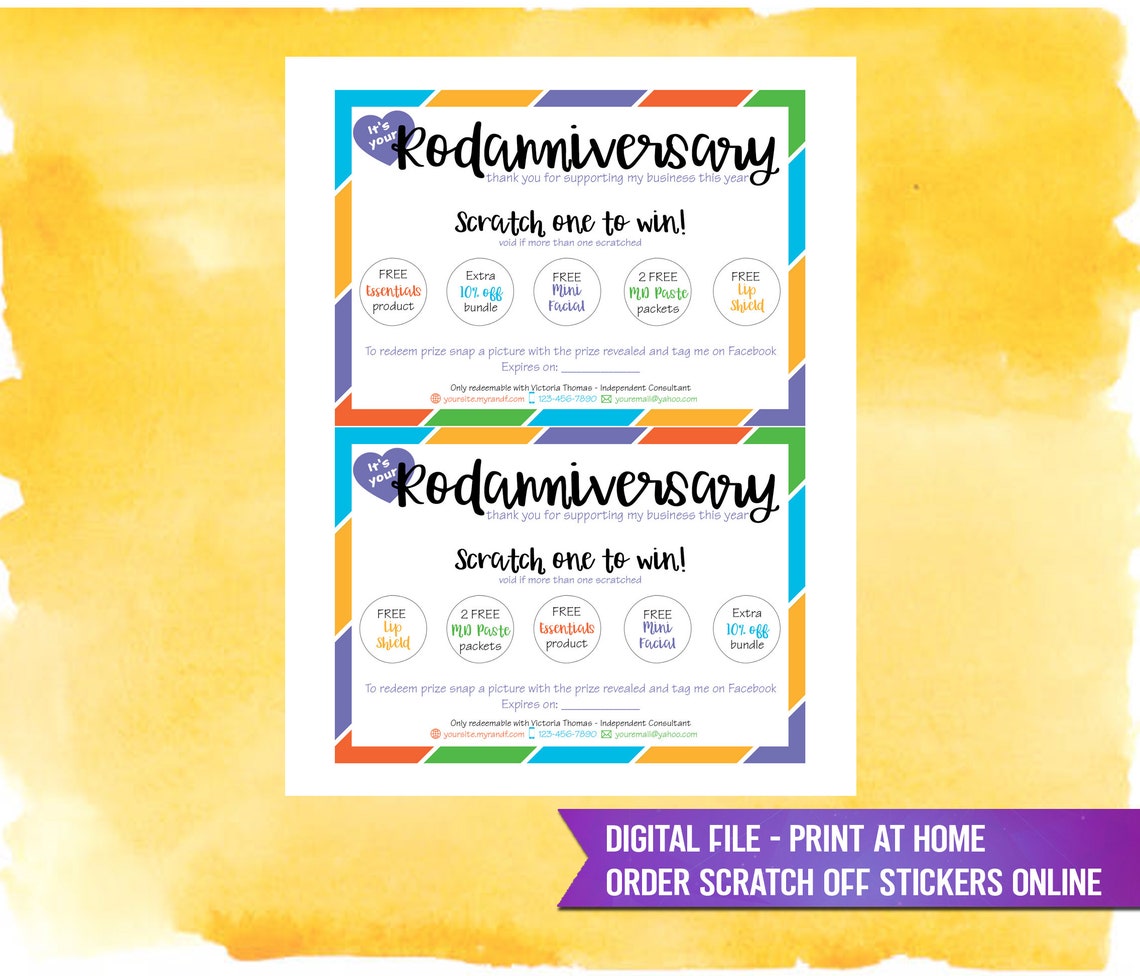 Rodan and Fields Rodanniversary Scratch off Ticket RF Scratch off Card Digital File Rodan Fields ...