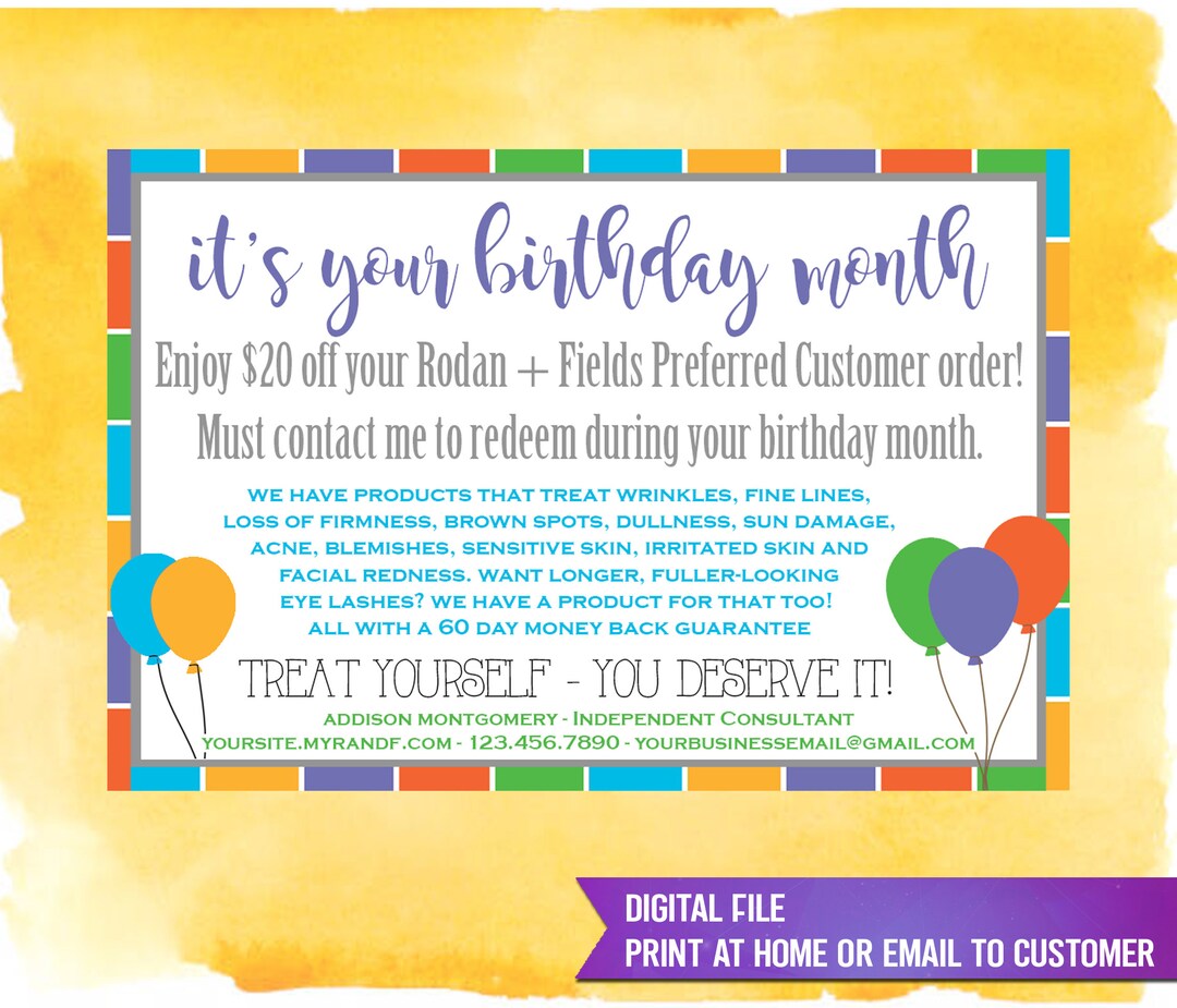 Rodan and Fields Birthday Coupon RF Birthday Promo Digital Etsy