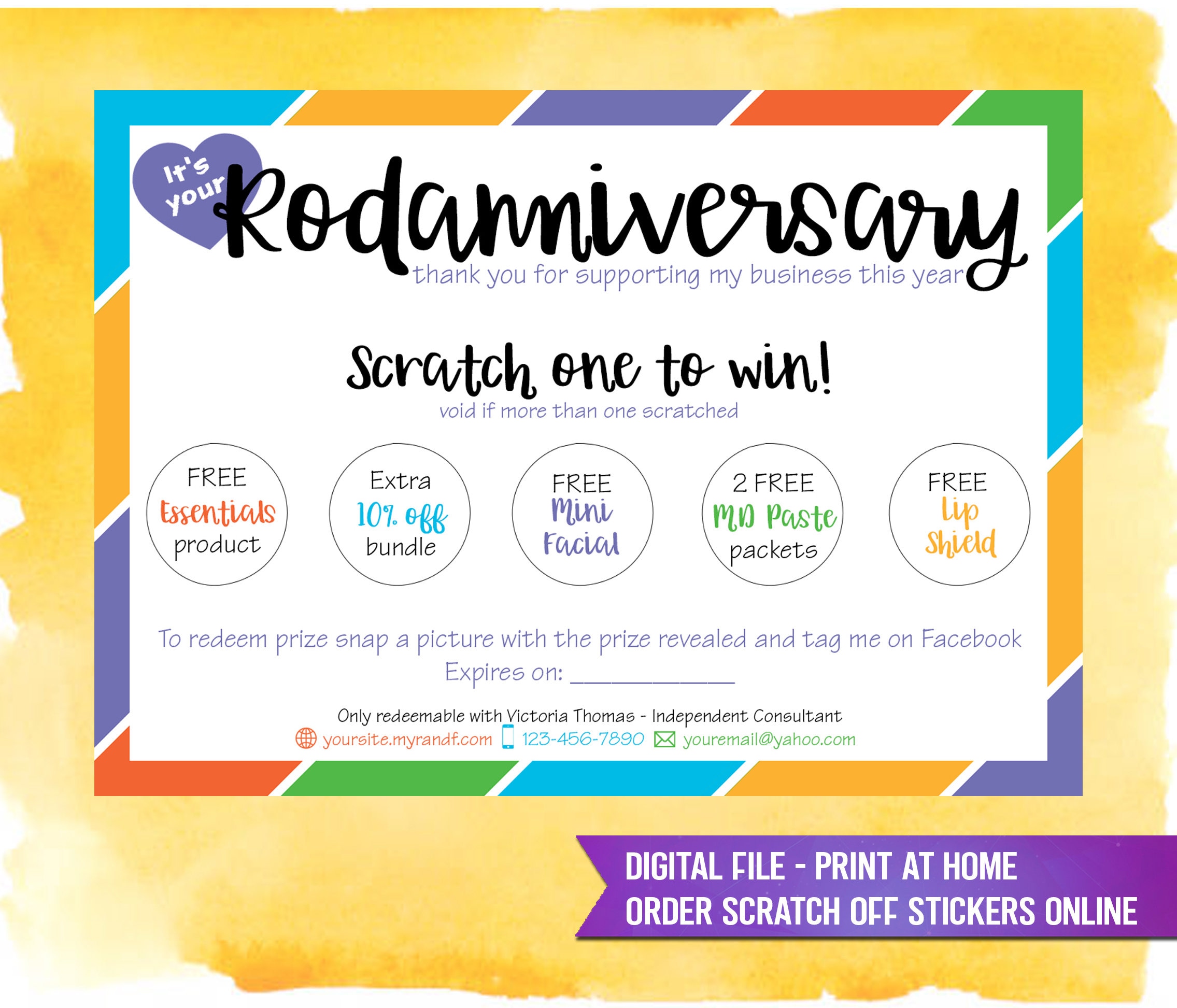 Rodan and Fields Rodanniversary Scratch off Ticket RF Scratch off Card Digital File Rodan Fields ...