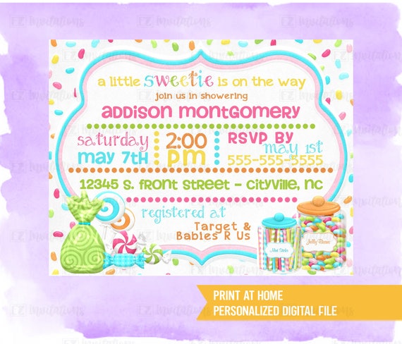 candy themed baby shower invitations