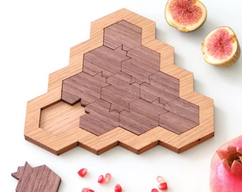 Jewish Holiday Gift, Mind Game Pomegranate and Honey Comb Shapedת,modern Judaica Challenging Puzzle Oak and Walnut Veneers, Rosh Hashanah