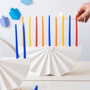 Chanukah Menorah, Menorah, Chanukah Gift, Hanukkah Menorah, White Menorah, Origami Menorah, Modern Menorah, Ceramic Menorah, Jewish Gift