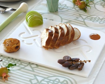 Corian Challah Tablett, Moderne Jehudaica Tablett, Rosh Hashanah Herzstück