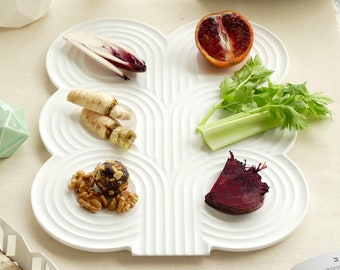 Passover Seder Plate Made of White Corian, Modern Minimalist Judaica, passover gift from Israel, Pesach, Fast Shipping