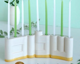 Shalom Hanukkah Menorah, Hanoucca hébreu moderne, fait main en Israël