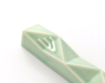 Small Mezuzah Case, Modern Geometric Judaica Fits a 2.7" Scroll, Pale Green Ceramic, Jewish Wedding Gift, Made in Israel