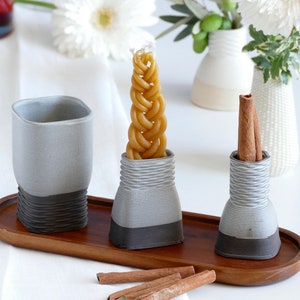 Black Havdalah Set, 3D Printed in Clay, Wine Cup, Besamim- Spices Holder, Candleholder, Black Clay judaica , with Bamboo Oval Plate